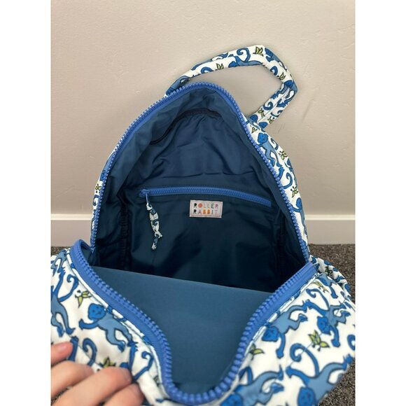 NWT Roberta Roller Rabbit Blue Monkey Quilted Backpack - Picture 2 of 3